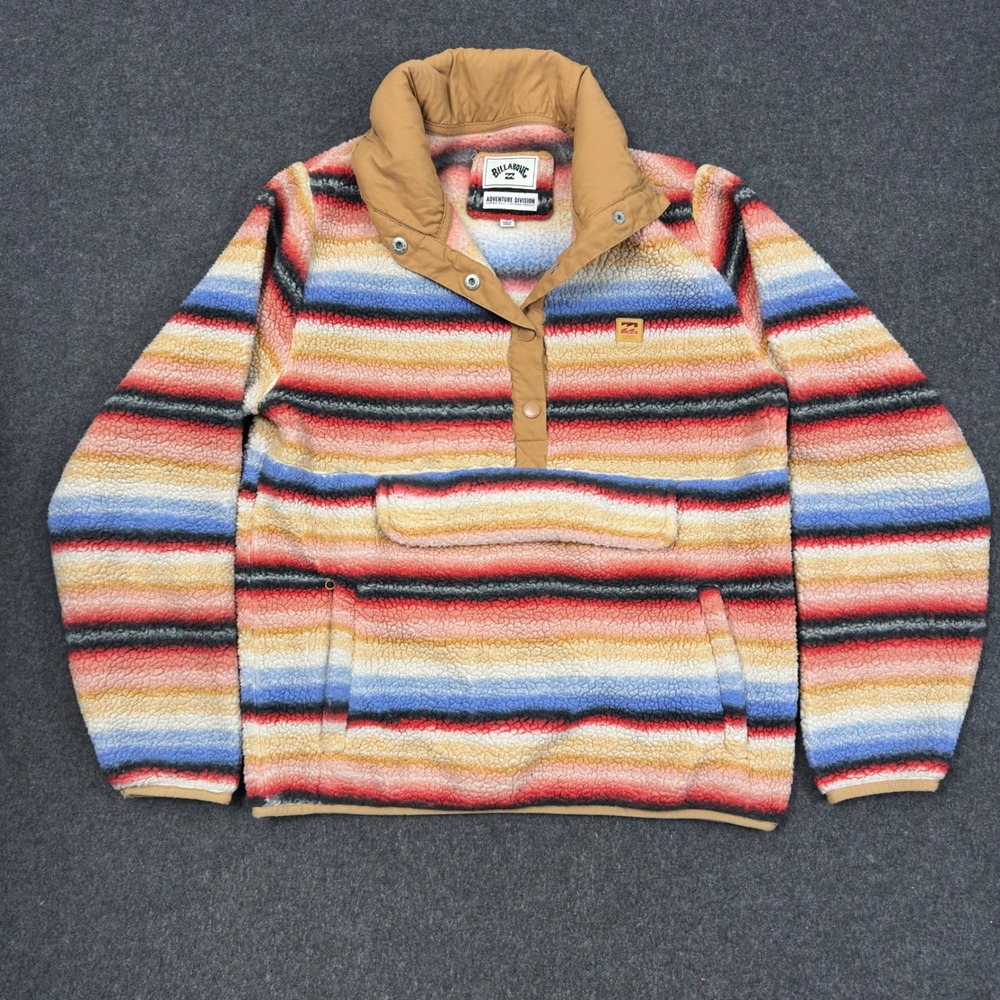 Billabong Adventure Division Striped Sherpa Fleece Snap Pullover Womens M